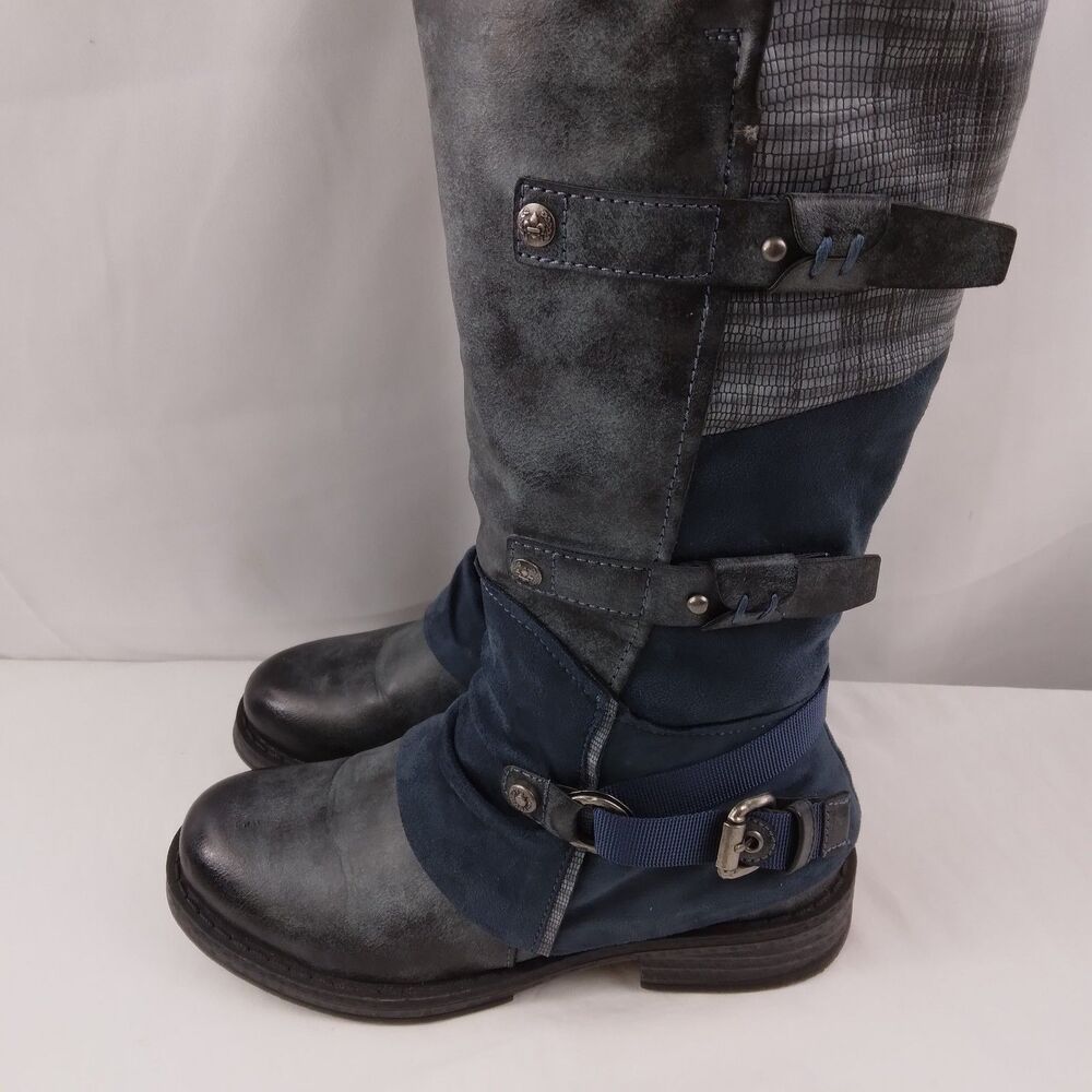 Rieker 92284-45 Franka Gray Blue Buckle Knee-High Boots Steampunk Size EU 37 6 - Picture 7 of 16
